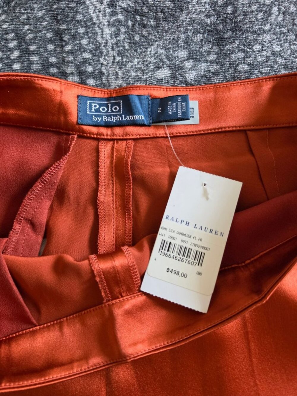 Polo Ralph Lauren Womens Orange/Shedron Pure mulberry Silk Pants Size 2 - Picture 7 of 16